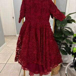 Dainty Jewells Burgundy Lace Beaded Formal Dress